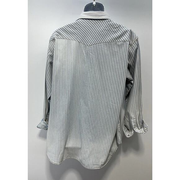 NWT Wrangler Retro Long Sleeve Striped Western Pearl Snap blue Mens L - Picture 6 of 9